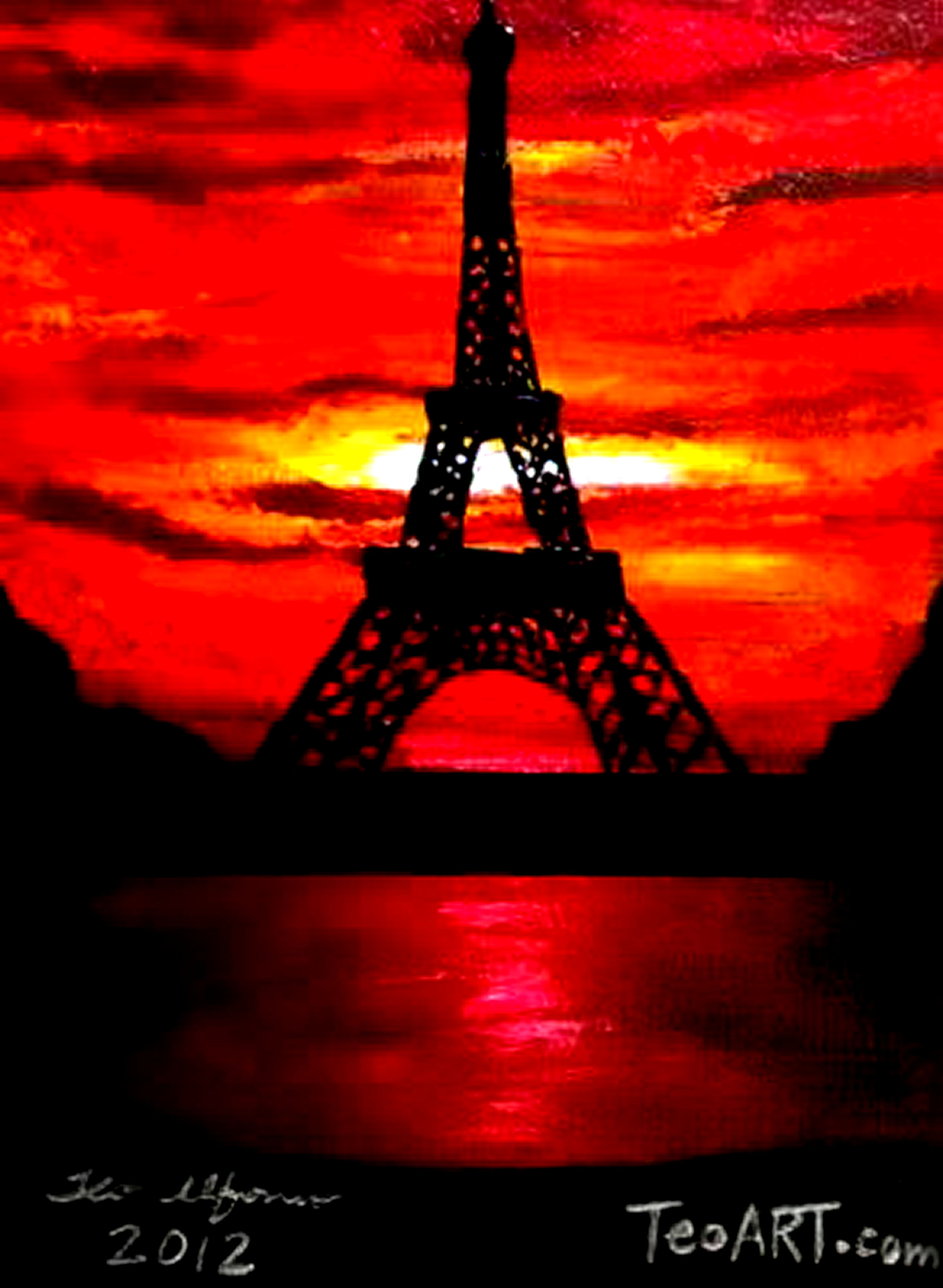 Eiffel Tower Sunset Painting