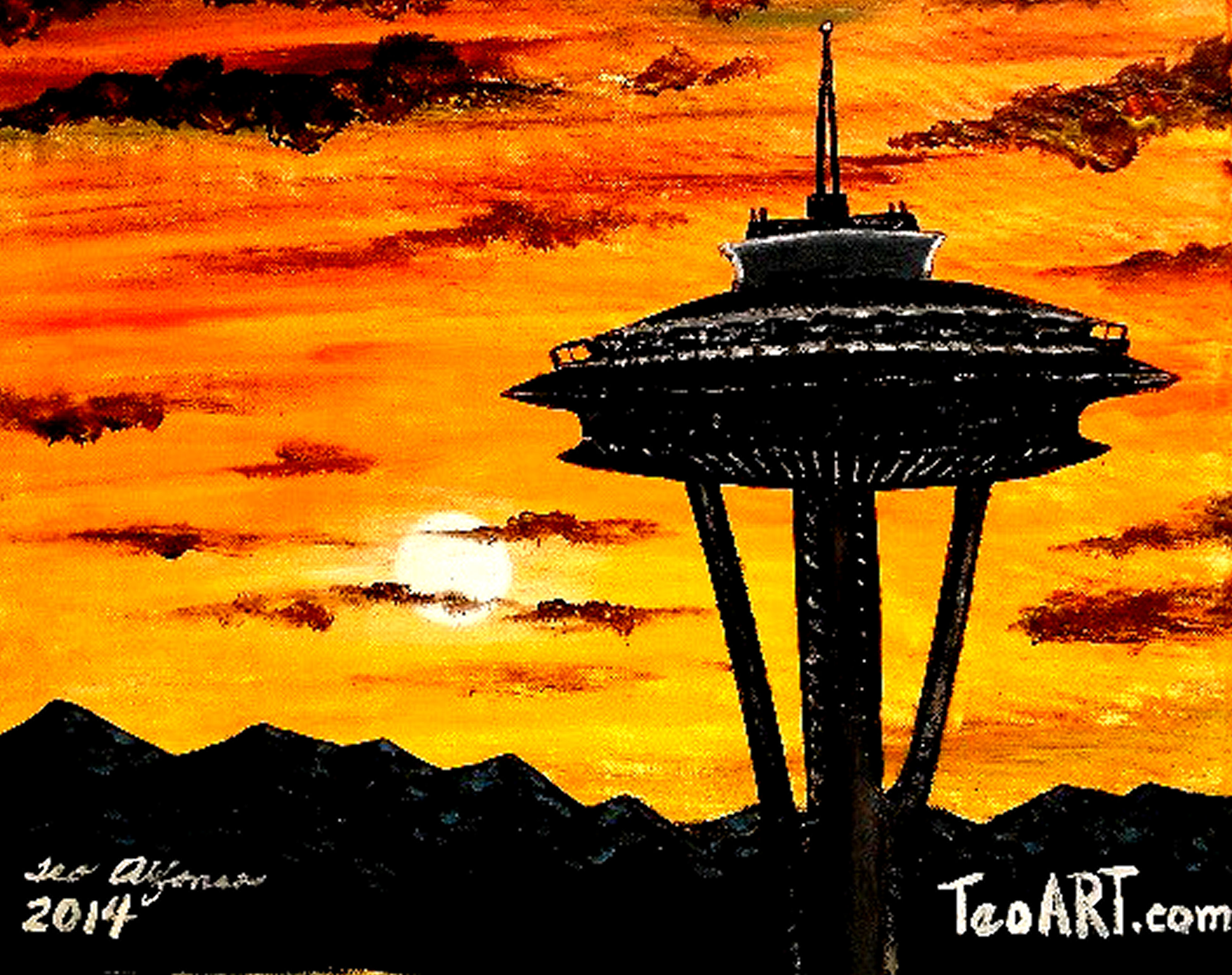 Space Needle Sunset Painting - Bellevue, WA